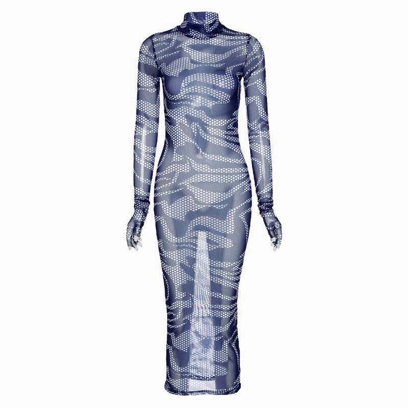 Slim-fit mesh dress Pastel Sky packable