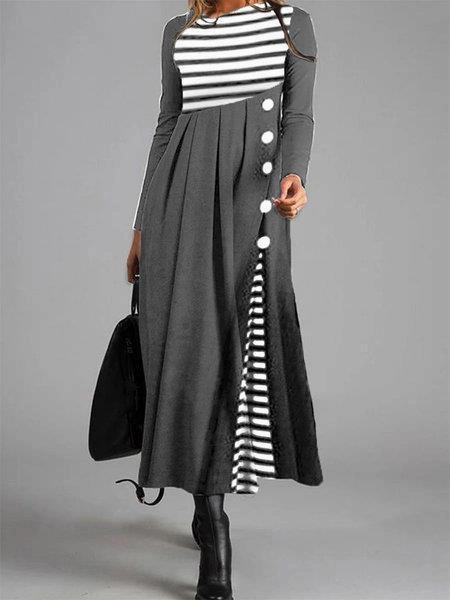 Striped Color Block Loose Large Size Dress Light Comfort