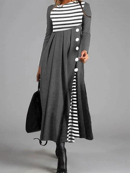 Flattering Comfort Wear All-season garment Striped Color Block Loose Large Size Dress