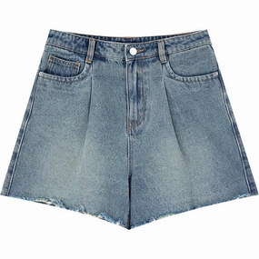 Friction Reducing Lining button-down look Slimming High Waist Denim Shorts