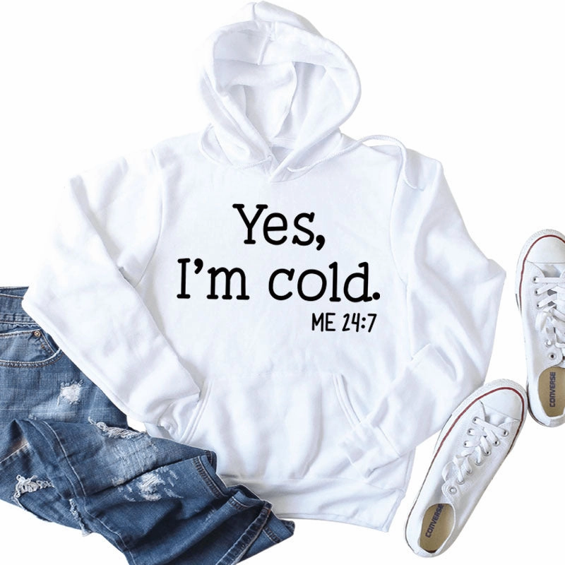 Reinforced Elbow Patches Yes I'm Cold Me Lettered Casual Ladies New Loose Hooded Sweater Long-sleeved Shirt