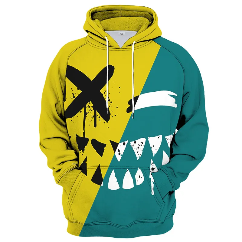 Layered Look Smiley Series 3D Digital Printing Casual Sports Hoodie Sweater