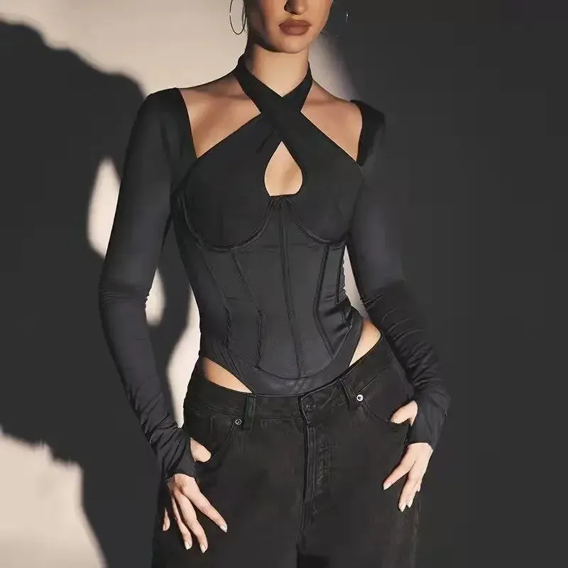 Cross Collar Bodysuits Cozy Sweatshirt
