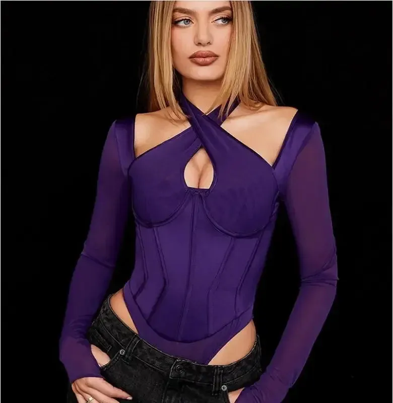 Cross Collar Bodysuits Heavy Silk
