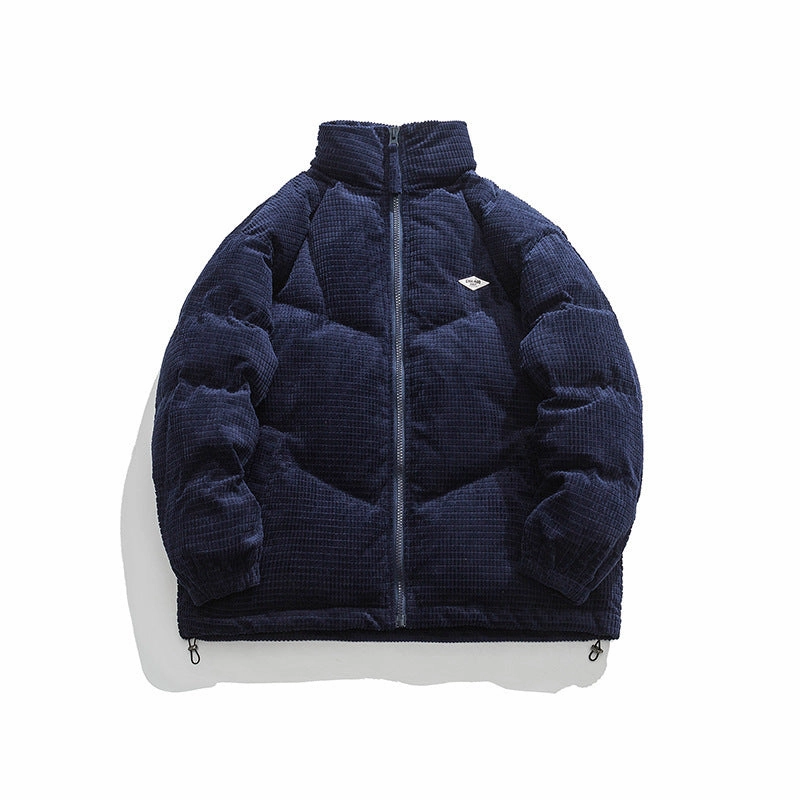 Japanese Harajuku Pure Color Men's Stand-up Collar Cotton-padded Coat Leisure Warm MoistureWicking EcoCertifiedMaterial