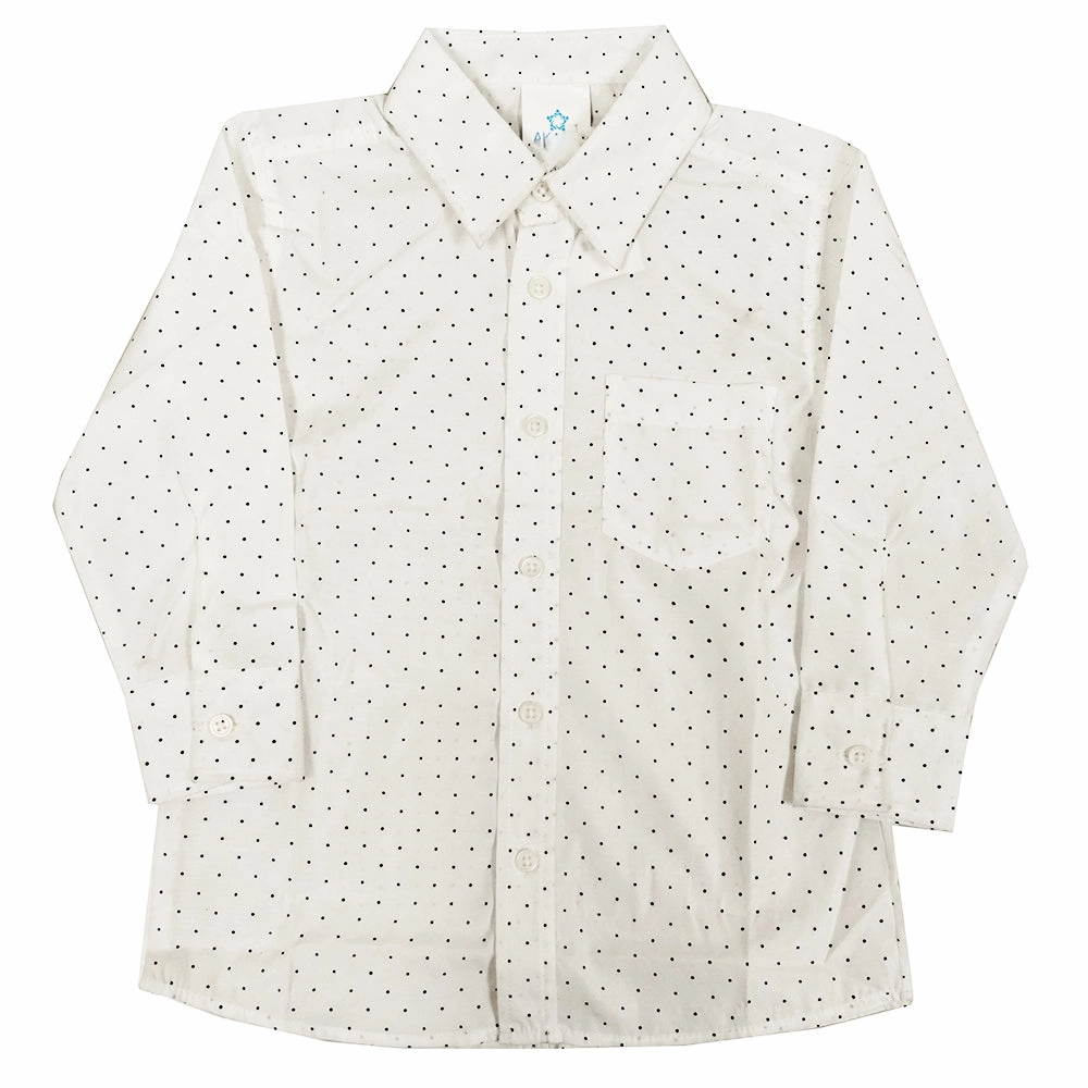 Boys' Long-Sleeve White Shirt with Black Dots 3302 2202 ErgonomicShape FadeResistant Coating