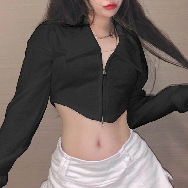 Outdoor Essential Button front Jacket Neck Zip Cardigan Simple T-shirt