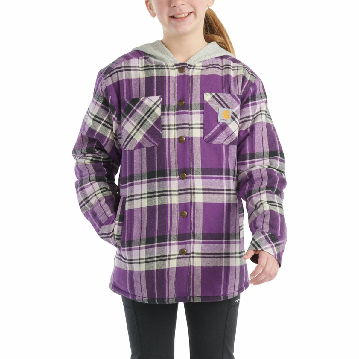 ClassicCrewNeck Quick-Dry Girls' Long-Sleeve Flannel Snap Front Hooded shirt Jacket CP9580
