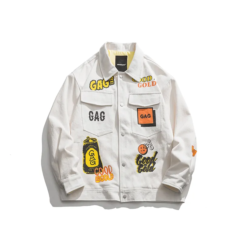 Reflective details Versatile Daily Layer Skillful Hip-Hop Jacket Male Graffiti Ins Tooling Tide Brand Hong Kong Style Ruffian Handsome High Street Loose Trend Retro Jacket Spring