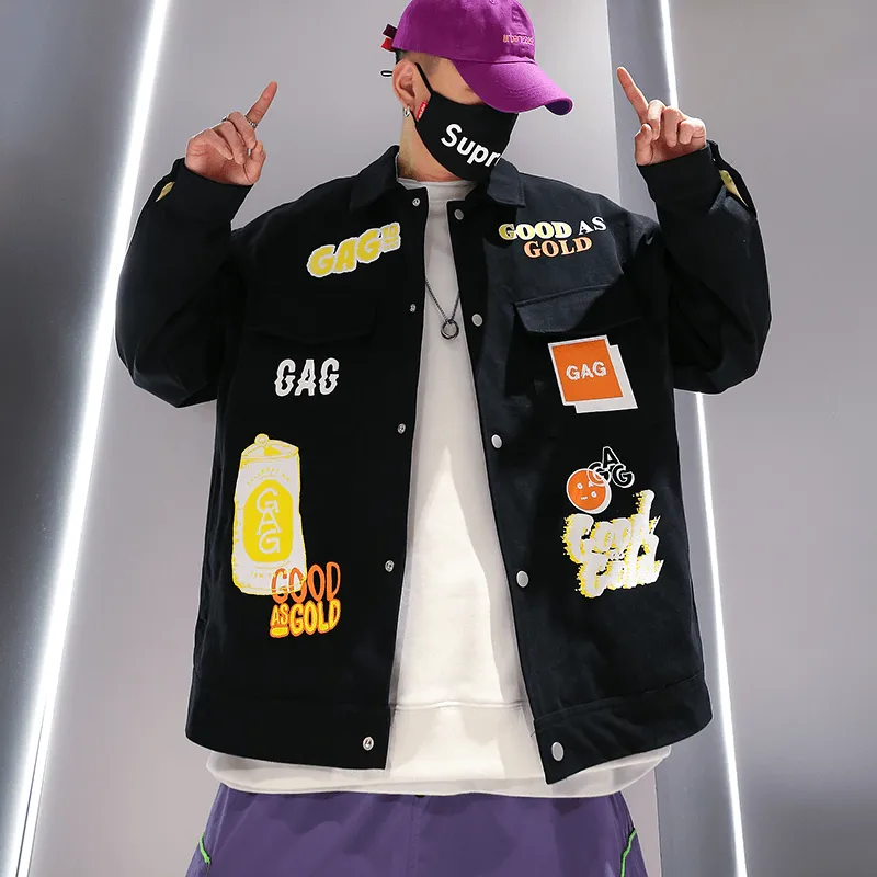 Skillful Hip-Hop Jacket Male Graffiti Ins Tooling Tide Brand Hong Kong Style Ruffian Handsome High Street Loose Trend Retro Jacket Spring ErgonomicCut