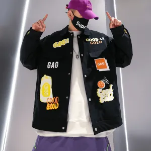 Skillful Hip-Hop Jacket Male Graffiti Ins Tooling Tide Brand Hong Kong Style Ruffian Handsome High Street Loose Trend Retro Jacket Spring Easy Layering