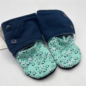 Size 12-18m: Beaneroobaby Blue Panda Print Soft Leather Sole Booties-NEW Enhanced Stability
