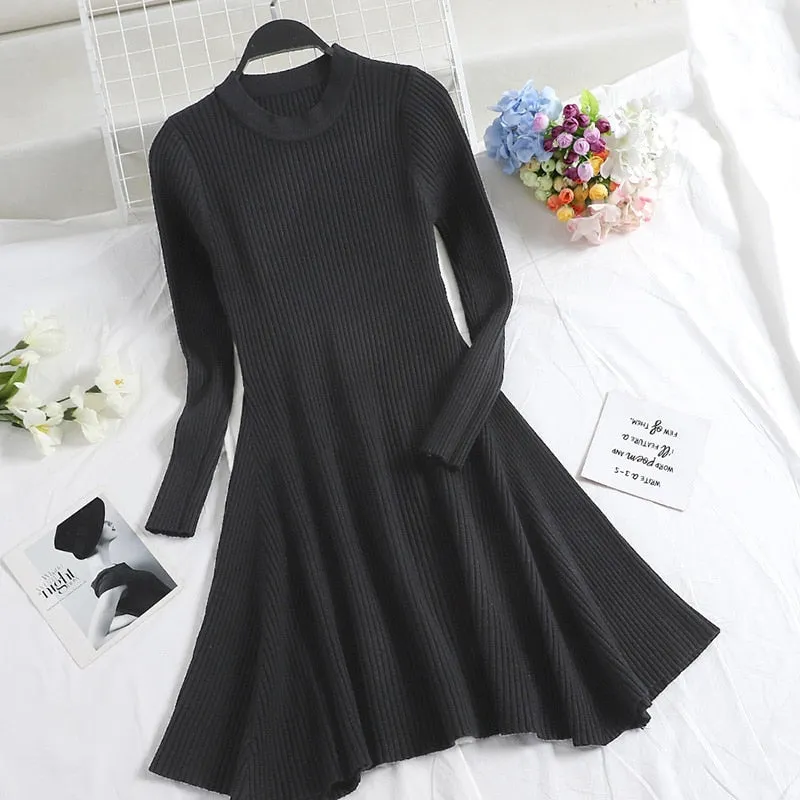 O-Neck Multicolored Sweater Dress for Women Subtle Look