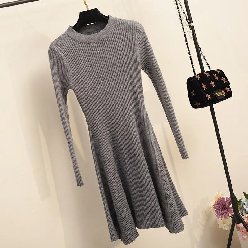 Soft Texture Easy Wrap O-Neck Multicolored Sweater Dress for Women