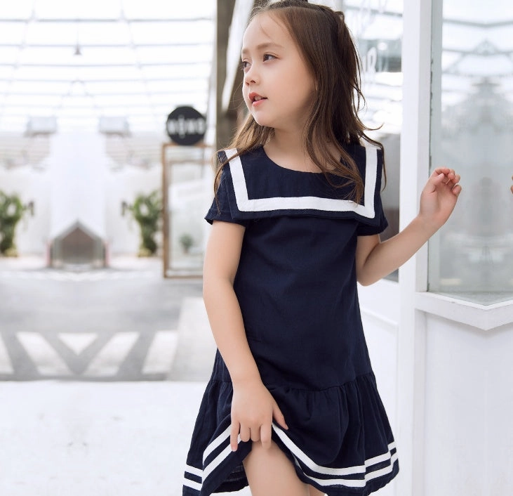 Flexible Ribbing Reinforced Hemline Sanlutoz Girls Clothes Summer Kids Dress For Girl Uniform Short Sleeve Girl Dress Cotton Toddler Fashion Brand New