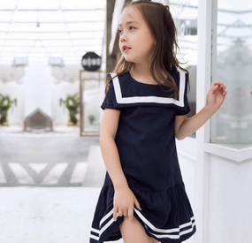 Flexible Ribbing Reinforced Hemline Sanlutoz Girls Clothes Summer Kids Dress For Girl Uniform Short Sleeve Girl Dress Cotton Toddler Fashion Brand New