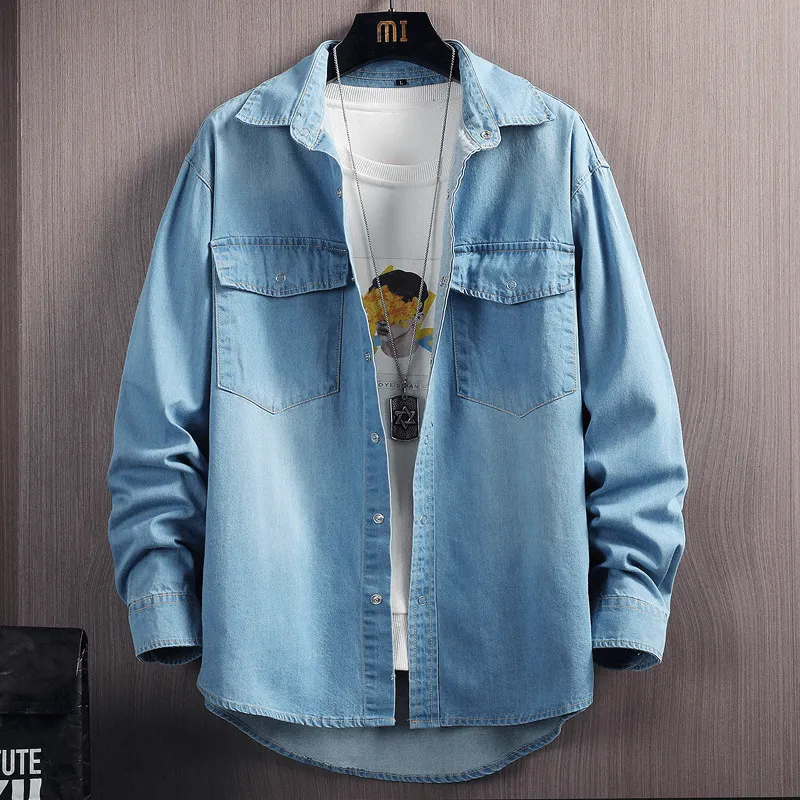 Men'S Loose Long Sleeve Denim Shirt Snow Day