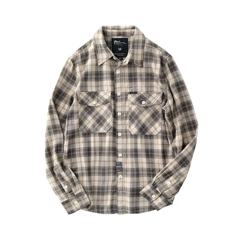 Eco Conscious Packaging Layered Neckline Men's Loose Casual Plaid Shirt