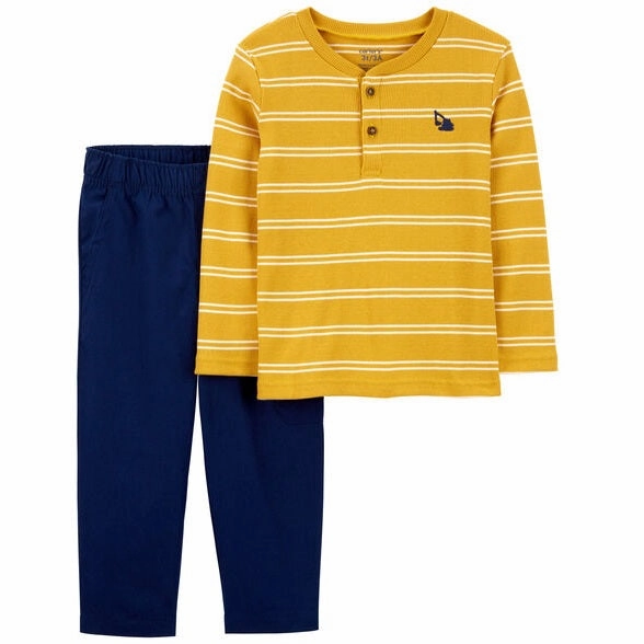 Boys' 2-Piece Striped Henley Tee & Pant Set 1R331210-998 Breathable Tank Sporty Hoodie