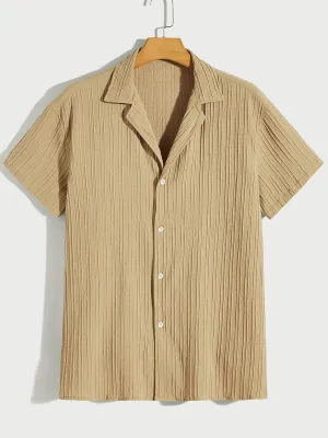 Solid Color Casual Loose-fitting Pleated Short Sleeve Top Comfortable Single Breasted Reinforced Shoulder Seams TailoredCut