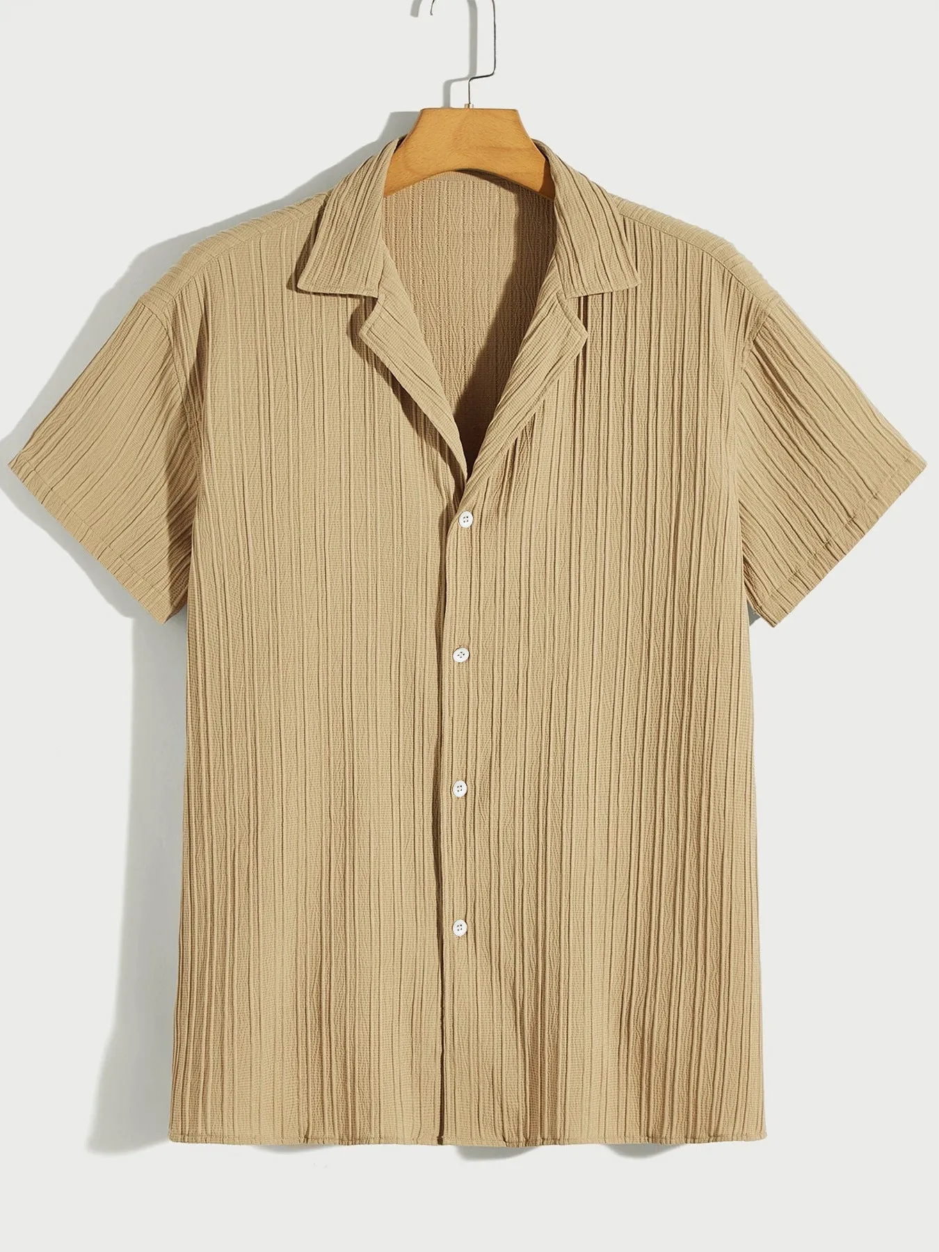 Solid Color Casual Loose-fitting Pleated Short Sleeve Top Comfortable Single Breasted Reinforced Shoulder Seams TailoredCut