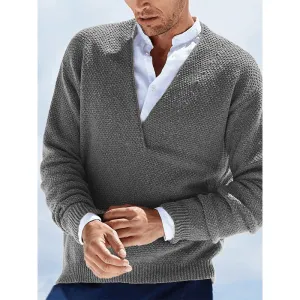 Cozy Fit Wear Moisture Wicking Fabric Solid Color Long-Sleeved V-Neck Knitted Men'S Sweater