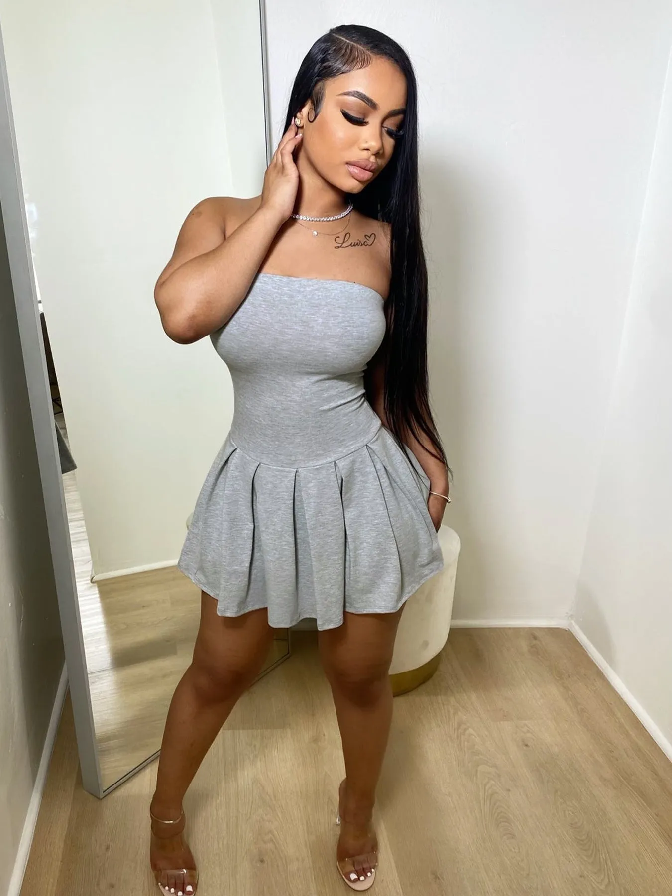 Solid Color Off-the-shoulder Tube Top Dress Smart Texture