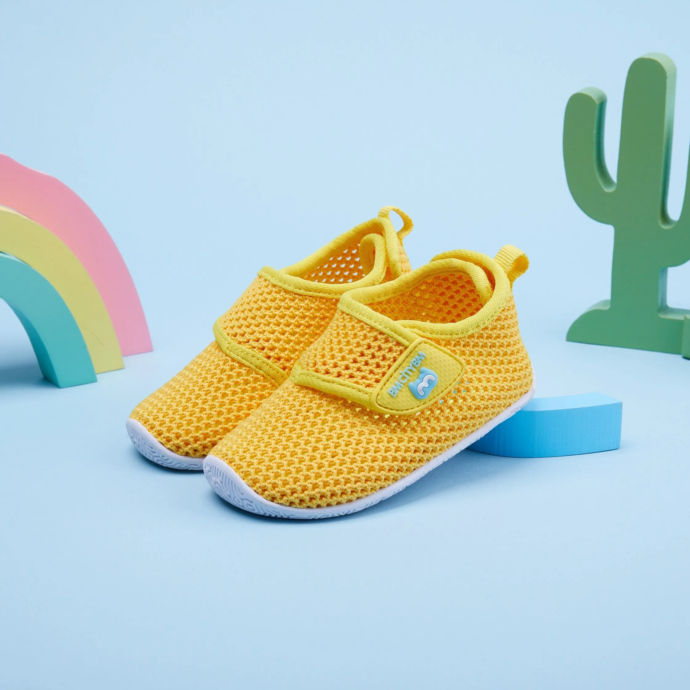 Fashion Accent Solid Color Velcro Mesh Upper Breathable Non-slip Sneakers | BMCiTYBM