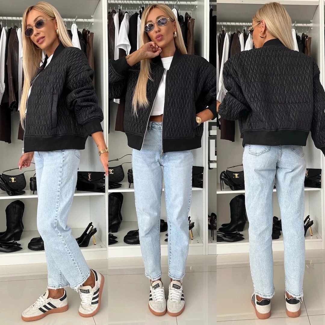 Tailored Silhouette Solid Color Embroidery Short Zip Cotton Coat Jacket