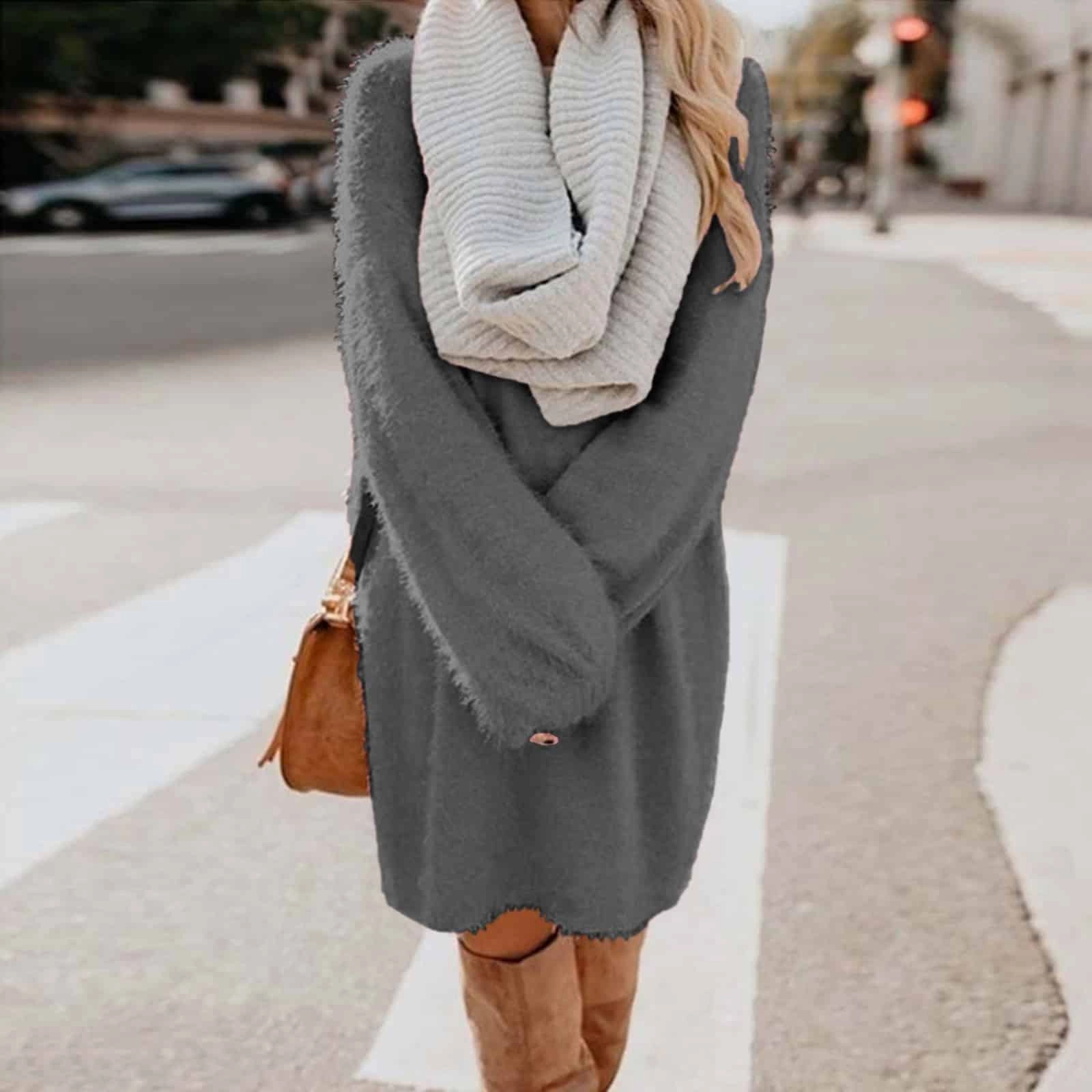 Solid Color Knitted Sweater Dress for Women Quick Drying