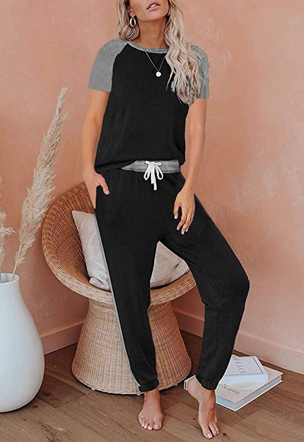 Basic Active Work Office Solid Color Stitching Fashion Round Neck Short Sleeves Casual Suit