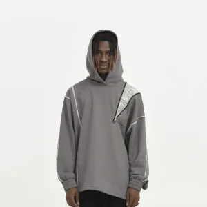 Asymmetrical Zipper Reverse Process Printing Loose Hooded Sweatshirt Oversized Design