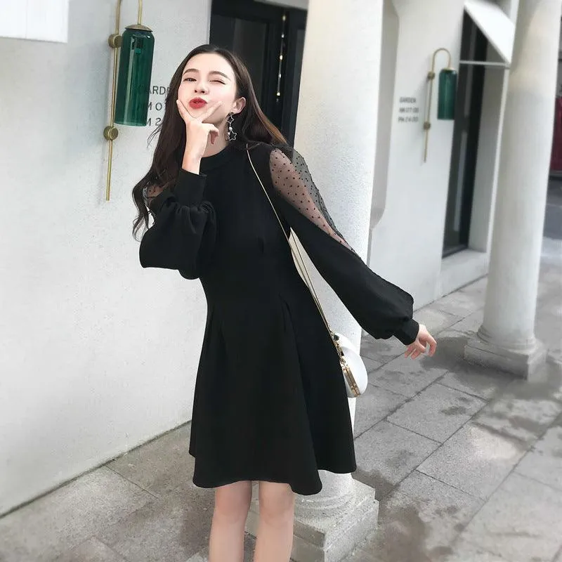 Spliced lantern sleeve dress All-Purpose Comfort