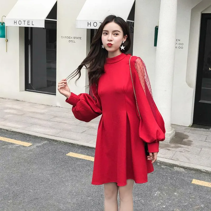 All-Purpose Comfort foldable Spliced lantern sleeve dress