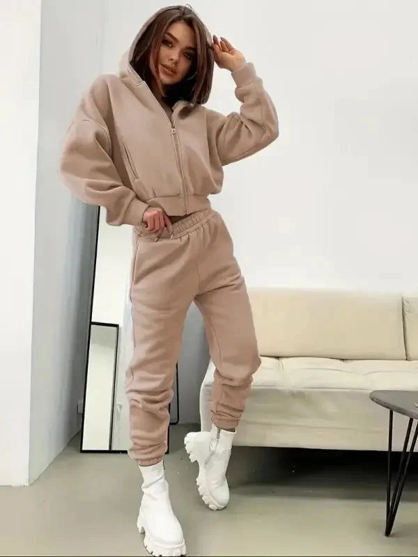 Soft Touch Fabric glove accents Sports Women Sweatshirt Sets