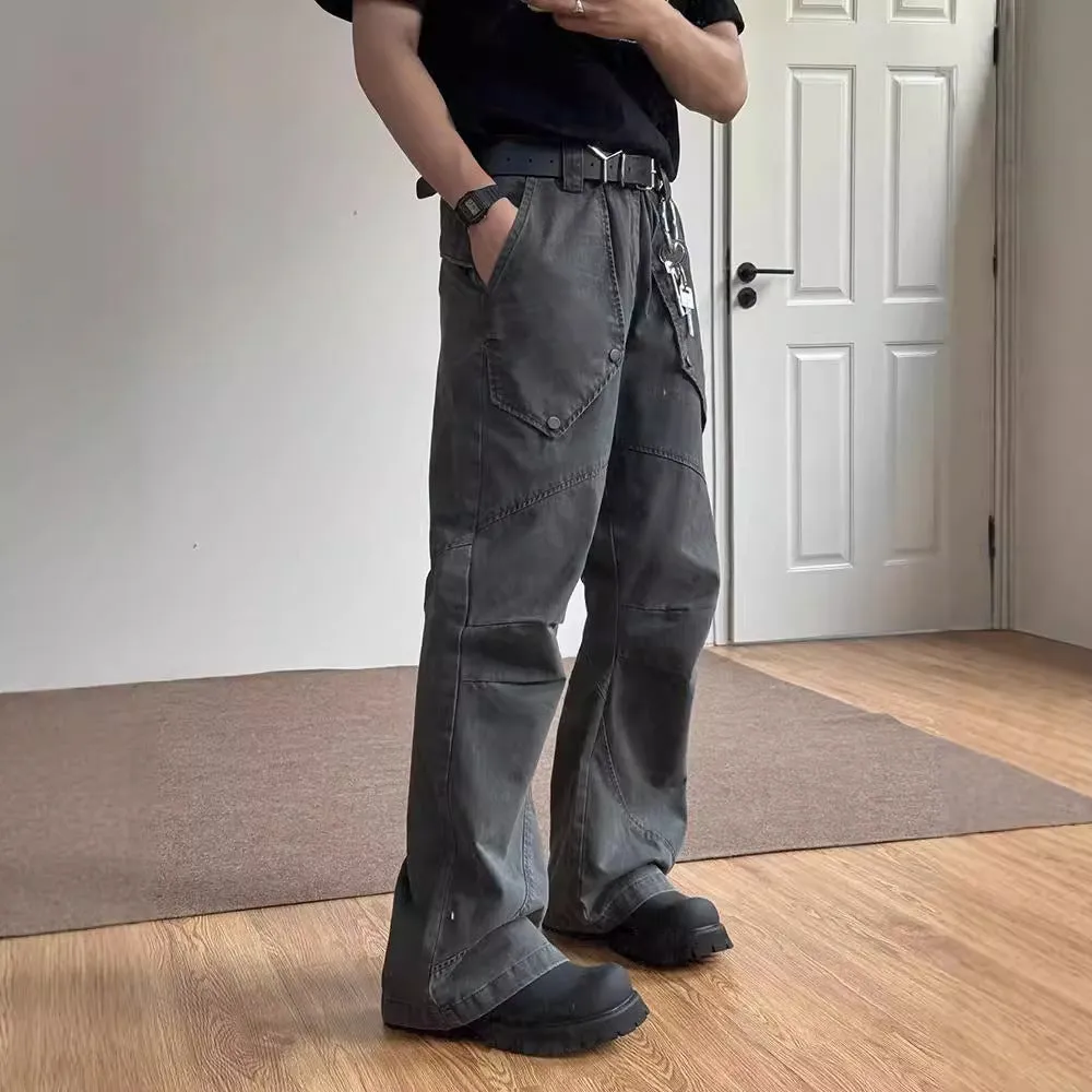 Pleated Deconstructing Large Workwear With Pocket Jeans For Men High-waisted