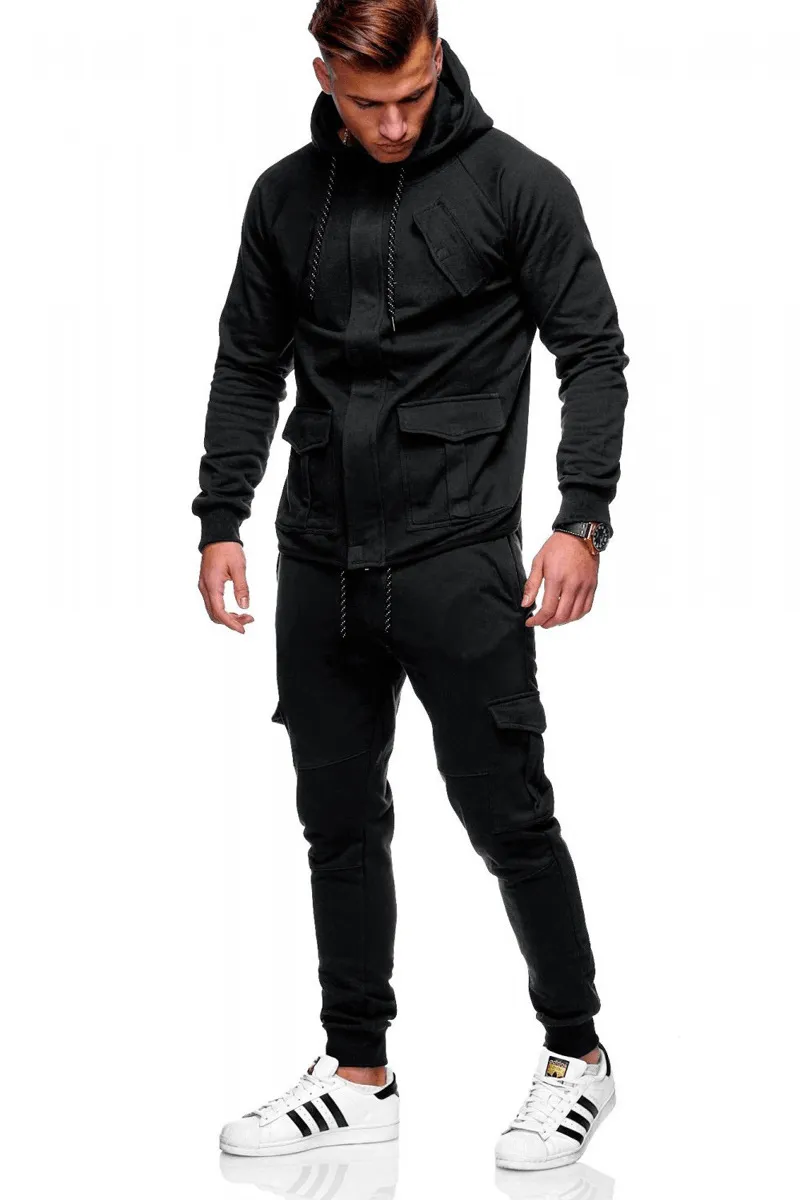 New Concealed Access Control Zipper Men'S Hooded Casual Sports Suit Warm Look Classic Active