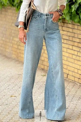 Blue Wide Leg High Waist Women Jeans Comfort Stretch Technology