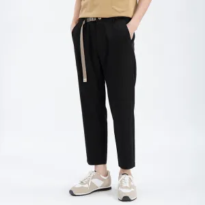 Spring and Summer Silk Cropped Trousers Men'S Belt Pure Color Elastic Waist Slim Straight Casual Pants Quick Comfort Breathable Comfort Design