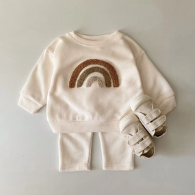 EasyClean Distressed Texture Spring And Autumn Newborn Alphabet Embroidery Baby Long Sleeve Two-piece Suit