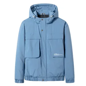 Stand-Up Collar Three-Dimensional Patch Pocket Black Large Size Zipper Loose-Fitting Hood ThermalInsulation mesh ventilation