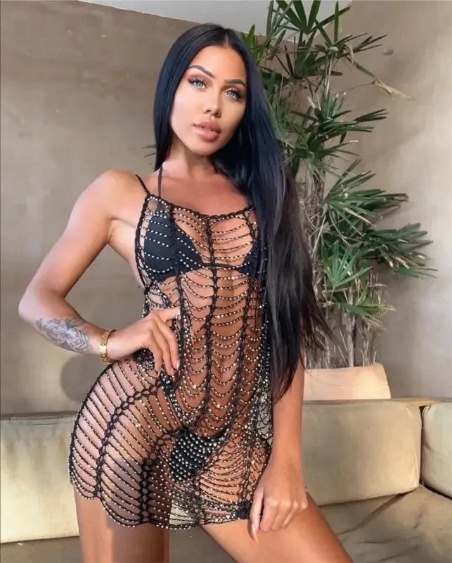 Sexy Summer Hollow Out Mini Dres Quick-Dry Anti Bacterial