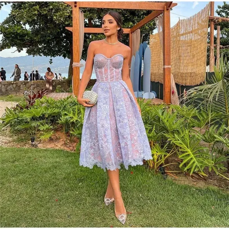 Activewear Glitter Fit Strapless Lace Cocktail Dresses