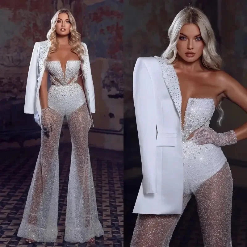 Strapless Wedding Jumpsuit With Blazer Stretch Adult Luxury Beach