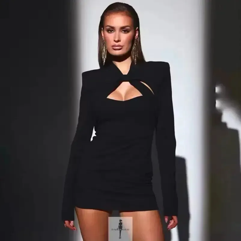Schwarzes lang?rmeliges Minikleid mit Cutouts AllDayComfort AntiStatic Lining