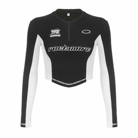 Relaxed Comfort Street Cool Handsome Color Contrast Patchwork Letter Embroidered Long Sleeve