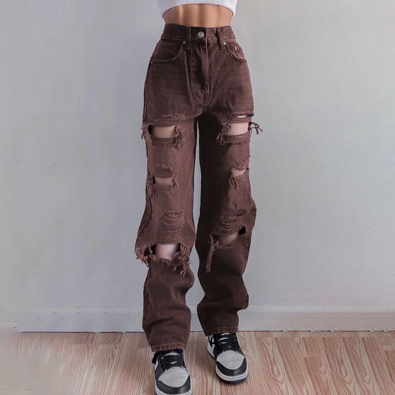 All Round Wear Minimalist Style Festival Outfit Loose High Quality European And American Women's Ripped Jeans