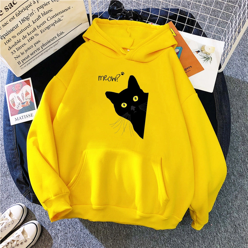 summer clothing Personalized Black Cat Hooded Sweater Fleece Padded Coat Plus Size