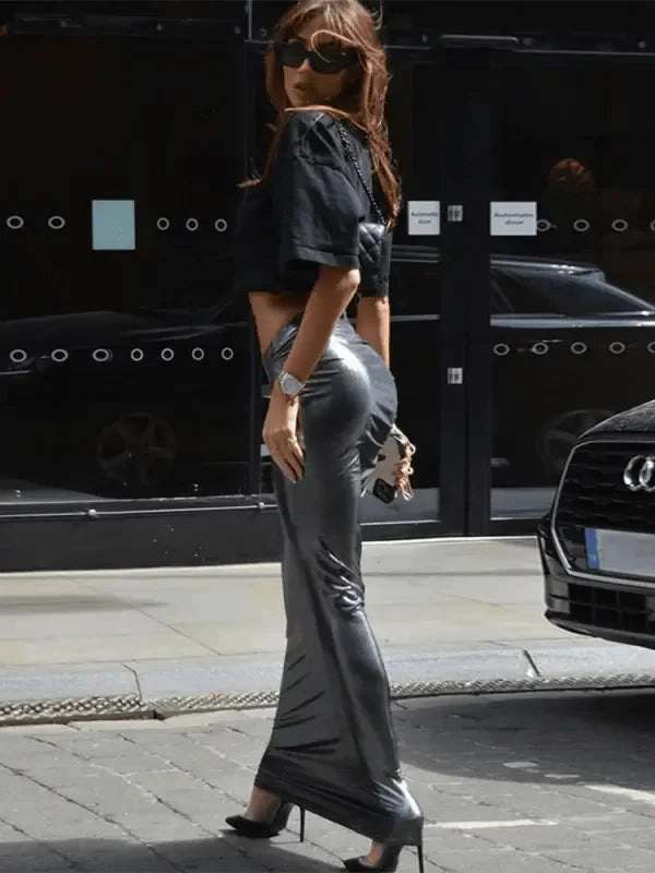 Streetwear Ruched Bodycon Long Skirt Smocked-Detail