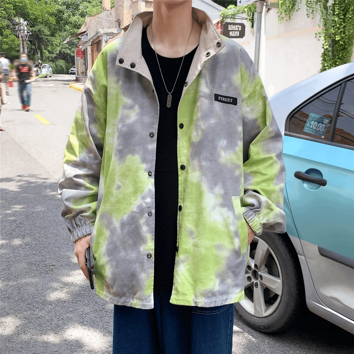 Both Sides Wear Bf Wind Tie-Dye Jacket Jacket Baseball Uniform Autumn Micro Perforated Panels